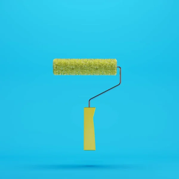 Yellow Roller Paint Flyter Blå Bakgrund Minimal Koncept Idé — Stockfoto