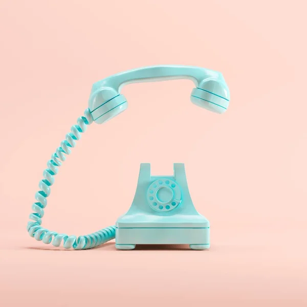 Telefone Vintage Azul Fundo Cor Pastel Rosa Conceito Ideia Mínima — Fotografia de Stock