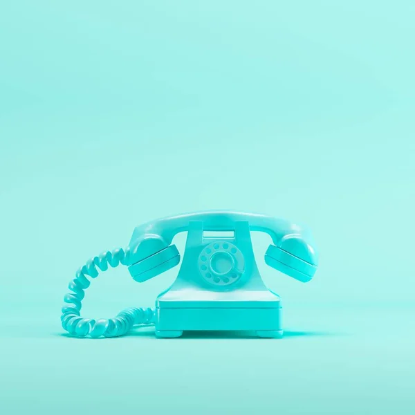 Telefone Vintage Azul Fundo Azul Cor Pastel Conceito Ideia Mínima — Fotografia de Stock