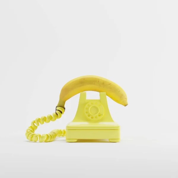 Banana Phone Yellow Vintage Telephone Whitel Color Background Minimal Idea — Stock Photo, Image