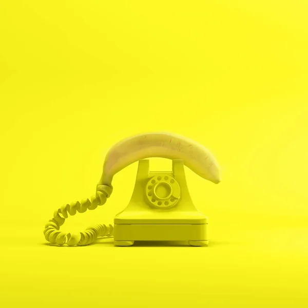Ponsel Pisang Dengan Telepon Vintage Kuning Pada Latar Belakang Warna — Stok Foto