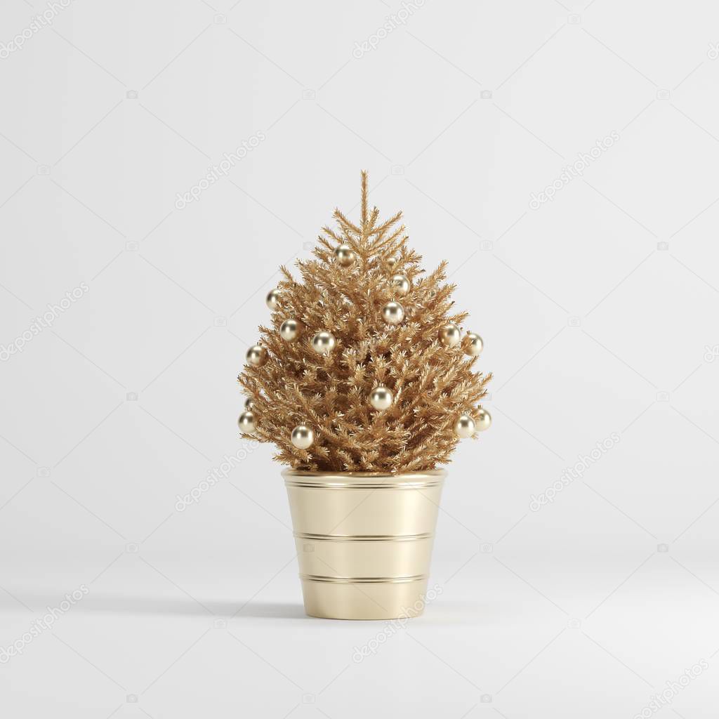 Gold Christmas plant on Pink background. minimal idea concept.