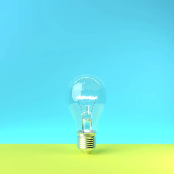 Light bulb Glowing set on blue background. Minimal concept idea. 3D Render