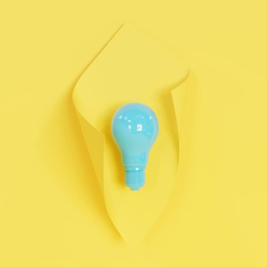 Sarı arka planda mavi ampul. 3B Hazırlama.