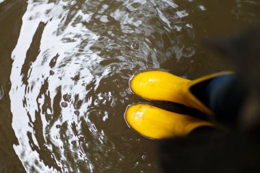 Su sarı lastik çizme. Üstten görünüm