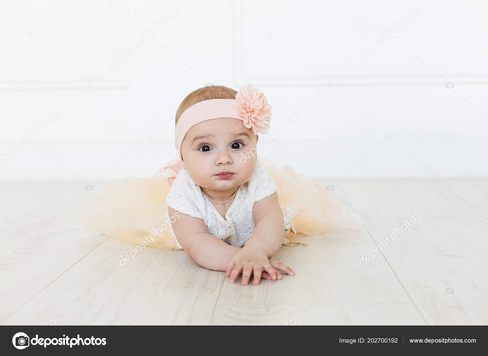 Cute Baby White Background Close Head Shot Caucasian Baby Girl ...