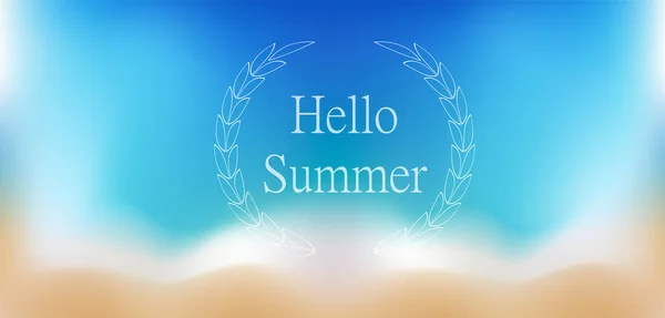Hello Summer Vector Blurred Beach Ocean Treveling Card Summer Background — Stock Vector