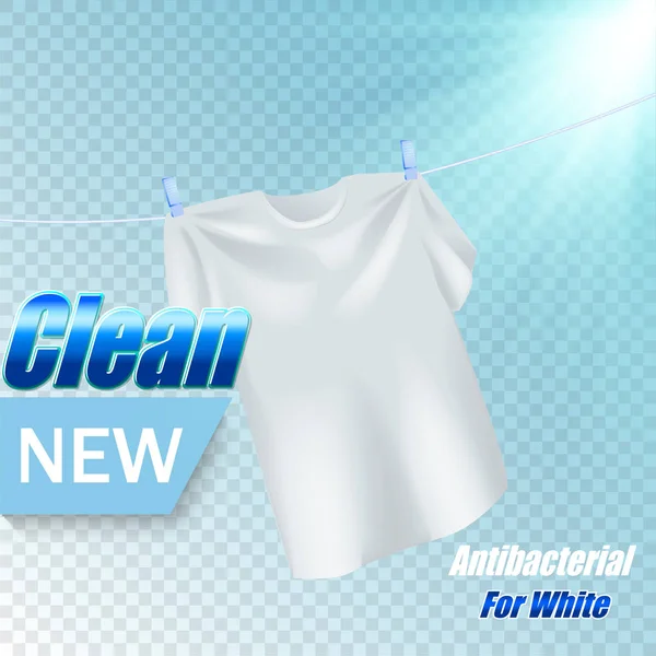 洗衣粉包装模板设计 广告洗涤剂的纺织品白色现实 — 图库矢量图片