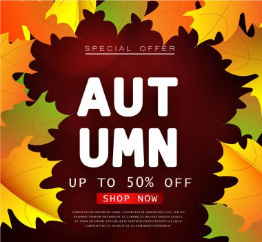 Sonbahar Satılık el ilanı şablonla yazı. Parlak yaprakları düşer. Poster, kart, etiket, banner tasarımı.