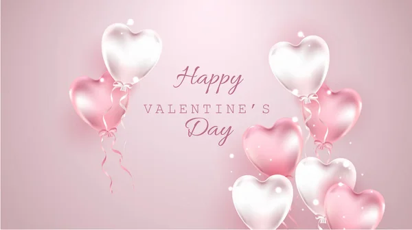 Feliz día de San Valentín ilustración tarjeta de regalo. globos rosados realistas sobre fondo rosa . — Archivo Imágenes Vectoriales