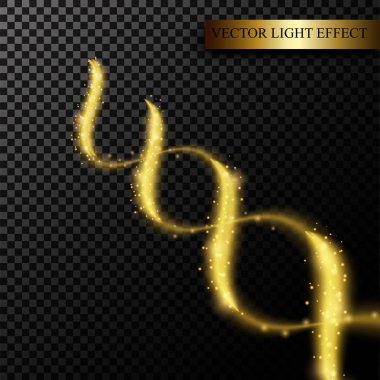 Stardust ışıltı. Siyah şeffaf arka plan üzerinde izole altın ışıltılı sihirli vektör. Glitter parlak iz, ışıltı vektör çizim parlayan. DNA molekula