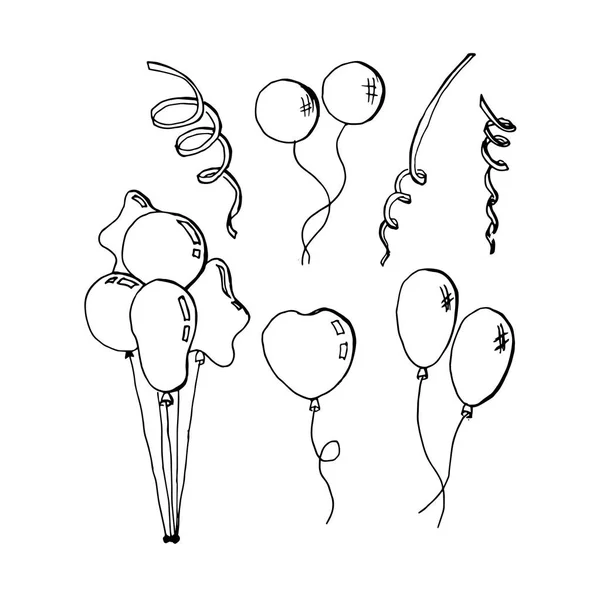 Sada rozkošně svátečních předmětů. Kreslené balónky se vektorovým ručním vykreslovým obrázkem. — Stockový vektor