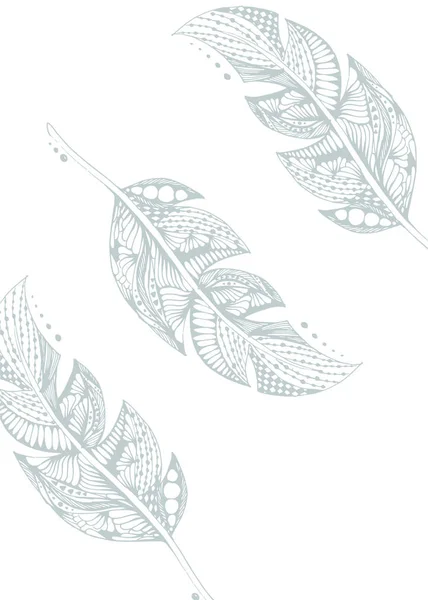 Hand getekende veren met doodle patronen. Hand tekening illustratie. — Stockvector