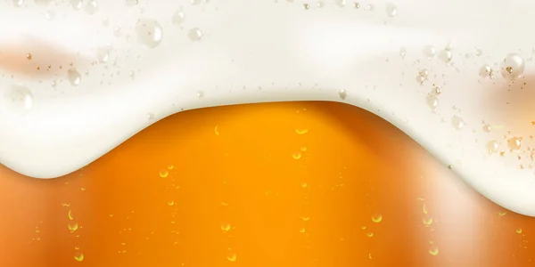 Cerveza con espuma fluida y fondo de burbujas. Plantilla de póster vectorial de cerveza artesanal realista  . — Archivo Imágenes Vectoriales