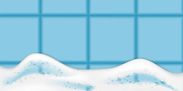 Schaumstoffeffekt isoliert auf blauem Hintergrund. Seifen-, Gel- oder Shampooblasen überlagern die Textur. Vektor-Rasieren, Mousse-Schaumstoff-Draufsicht-Muster für Ihr Werbedesign. — Stockvektor