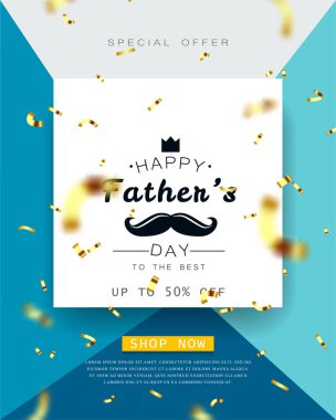 Babalar Günü vektör illüstrasyon posteri, glitter , düşen altın konfeti bulanıklık etkisi ile.