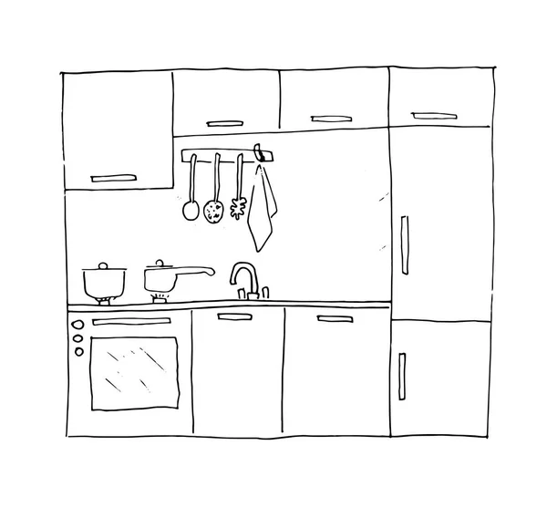Cucina interno disegnato a mano vettoriale illustrazione — Vettoriale Stock