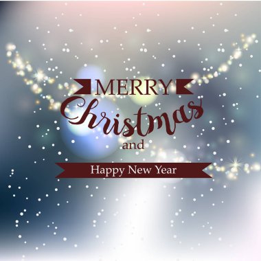 Güzel kış tebrik afiş, Mutlu Noeller ve Bulanık arka plan ile Happy New Year, Parlayan çelenk ve bokeh etkisi.