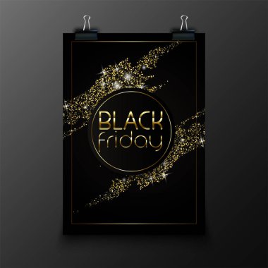 Black Friday design for advertising, banners, leaflets and flyers. Gold glitter effect on realistic poster template. Vector illusrtation clipart