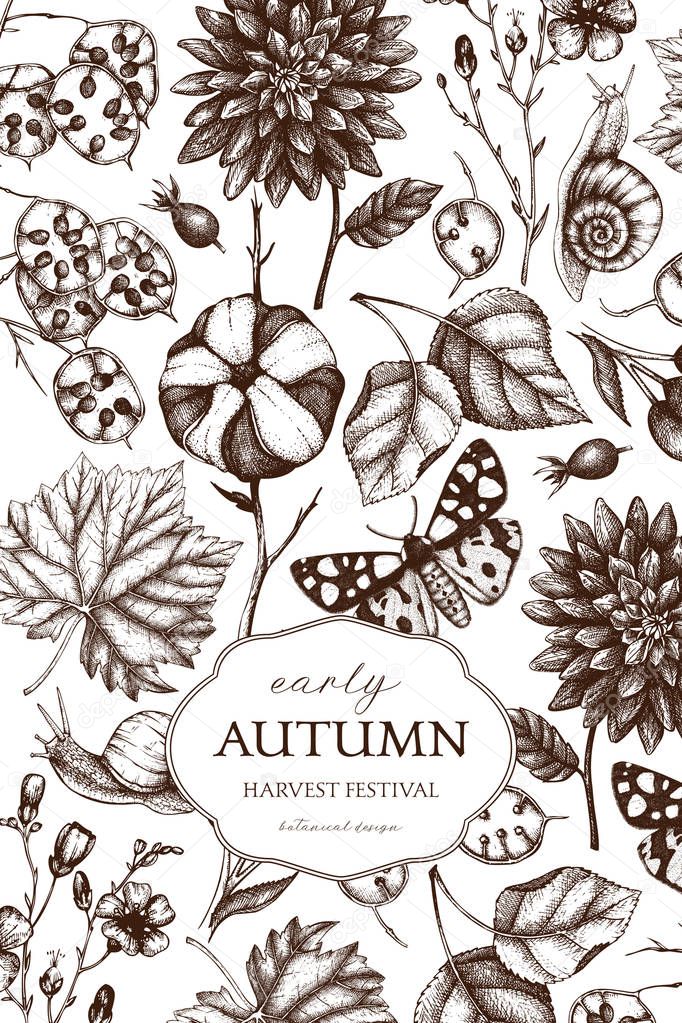 Monochrome hand drawn poster for autumn harvest festival 