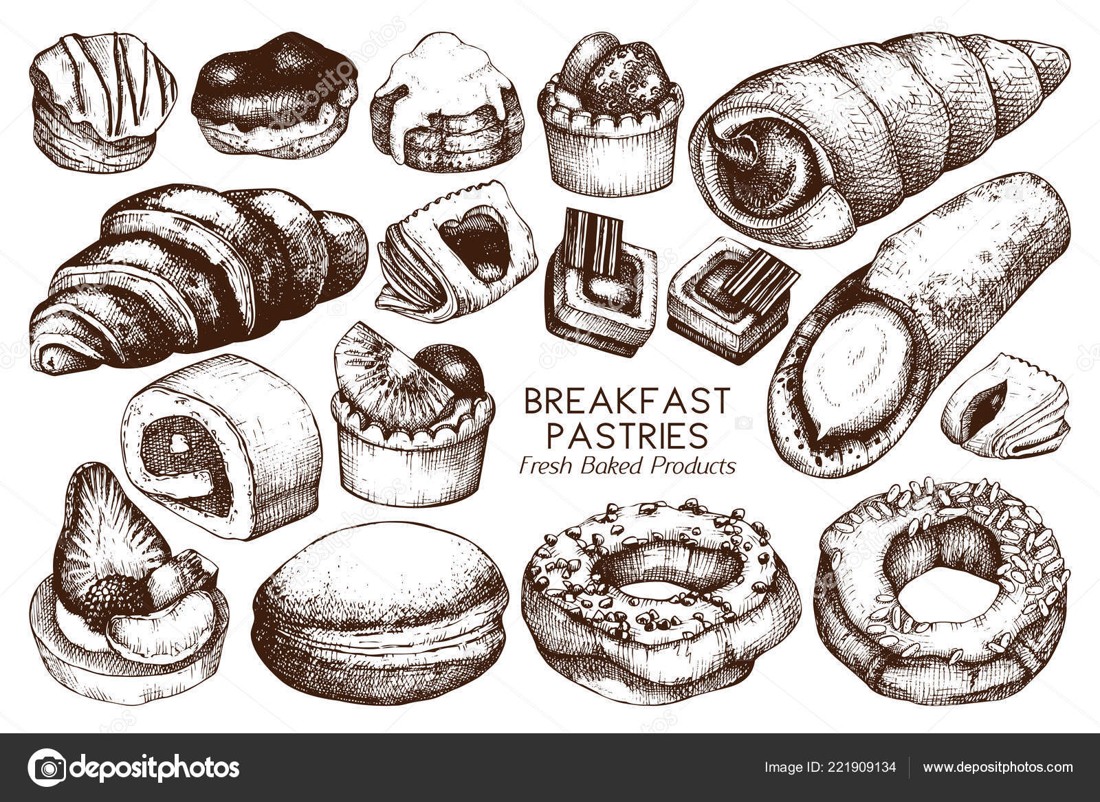 Seamless Pattern Ink Hand Drawn Italian Desserts Sketch Vintage Background Vector Image By C Geraria Vector Stock 221909134