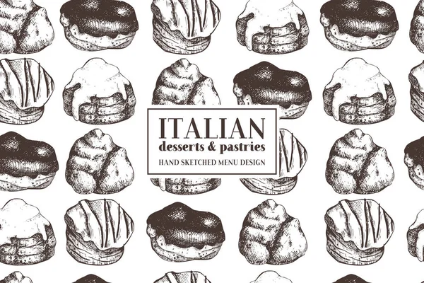 Nahtlose Muster Mit Tusche Handgezeichnete Italienische Desserts Skizzieren Vintage Hintergrund — Stockvektor