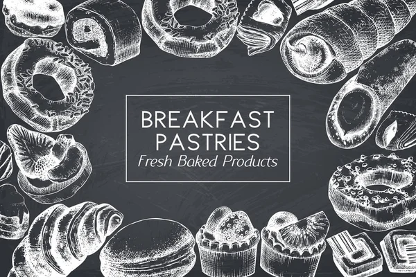 早餐糕点设计在黑板风格 向量例证 — 图库矢量图片