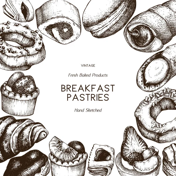 Hamur Işleri Tasarım Grafik Tarzı Kahvaltı Illüstrasyon Vektör — Stok Vektör