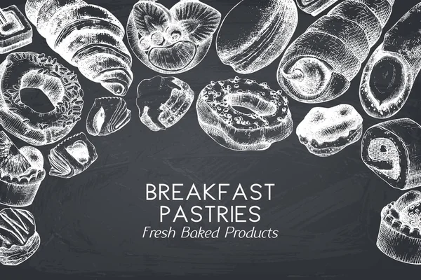 早餐糕点设计在黑板风格 向量例证 — 图库矢量图片