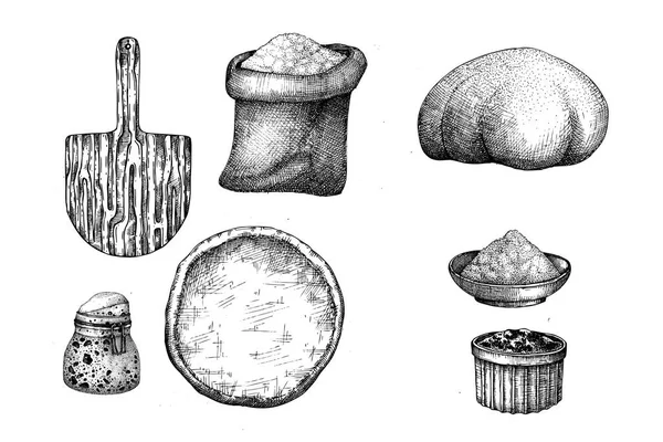 Pizzateig Holzbrett Und Säcke Vektorgrafische Illustration — Stockvektor