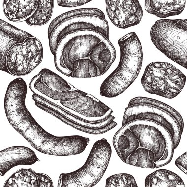  çizilmiş gıda illüstrasyon ver. Et ürünleri 