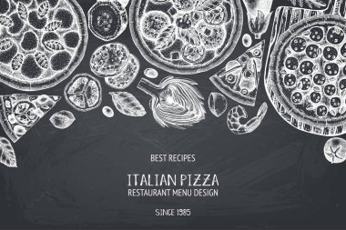 Italian pizza hand drawn design, vector illustration in chalkboard style clipart