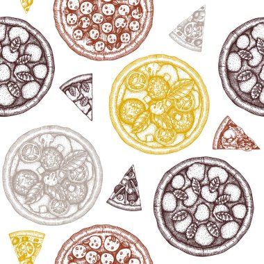 pizza pattern, retro style, vector illustration clipart