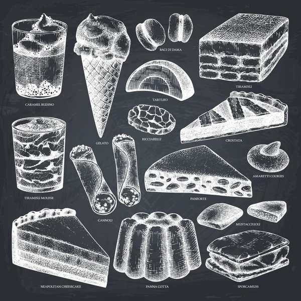 Naadloze Patroon Met Inkt Hand Getrokken Desserts Schets Vintage Achtergrond — Stockvector