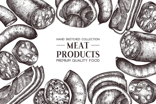 Handgezeichnete Illustration Von Lebensmitteln Fleischprodukte — Stockvektor