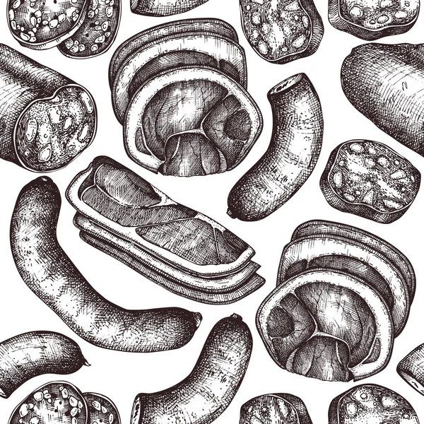 Illustrazione Del Cibo Disegnato Mano Prodotti Base Carne — Vettoriale Stock