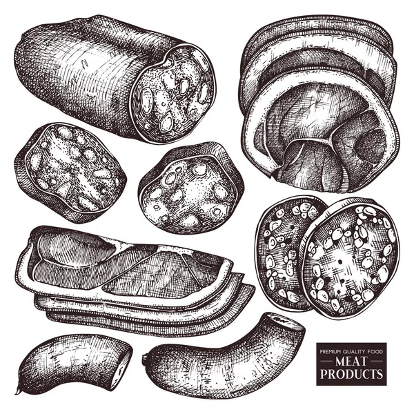 Handgezeichnete Lebensmittel Illustration Fleischprodukte — Stockvektor