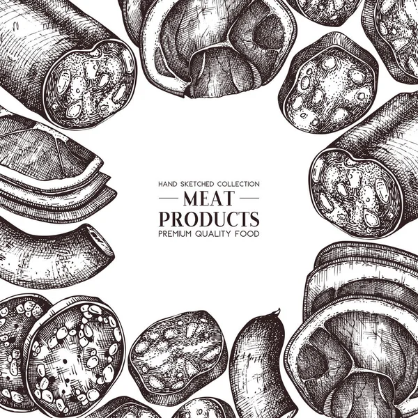 Ilustração Comida Desenhada Mão Produtos Carne — Vetor de Stock