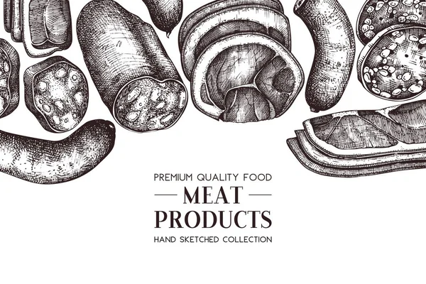 Handdrawn Food Illustration Meat Products — стоковый вектор