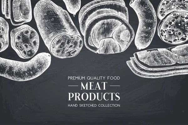 Marco Vectorial Con Ilustración Alimentos Dibujada Mano Diseño Vista Superior — Archivo Imágenes Vectoriales