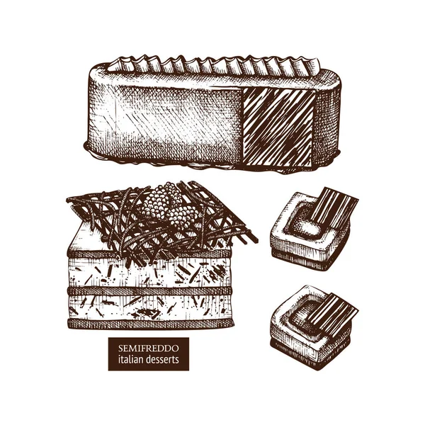 Monoporzioni Semifreddi Desserts Vektorgrafische Illustration — Stockvektor