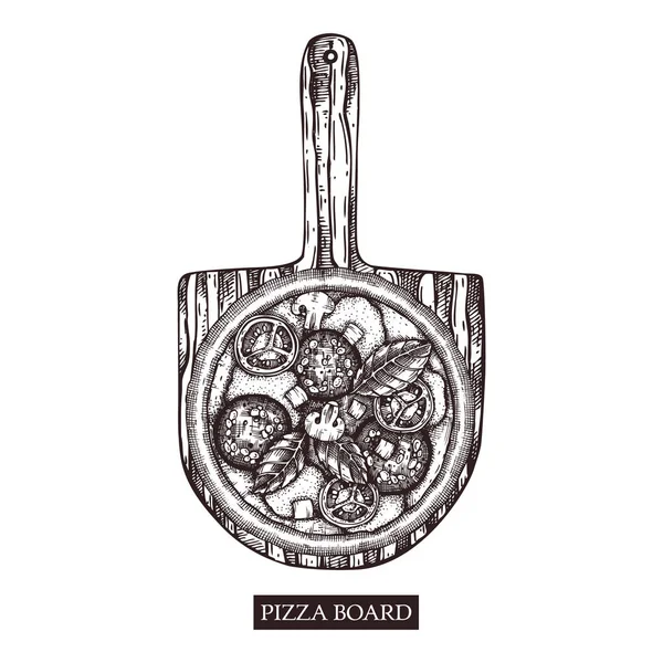 Pizza Auf Holzbrett Vektorillustration — Stockvektor