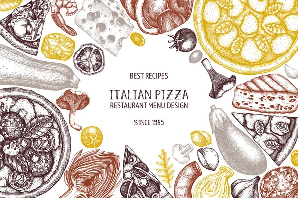 Pizza Italiana Desenho Desenhado Mão Ilustração Vetorial — Vetor de Stock