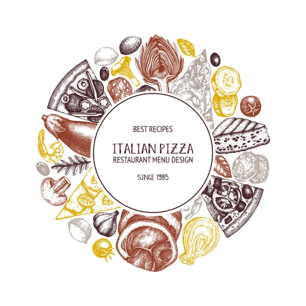 Italiensk Pizza Hand Dras Design Vektorillustration — Stock vektor