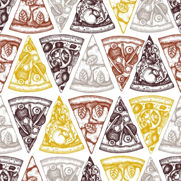 Patrón Pizza Estilo Retro Ilustración Vectores — Archivo Imágenes Vectoriales
