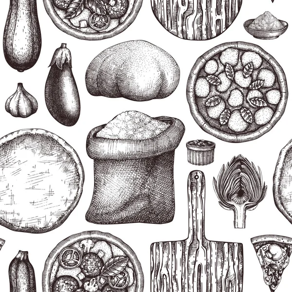 Patrón Ingredientes Pizza Estilo Retro Diseño Gráfico Ilustración Vectorial — Archivo Imágenes Vectoriales