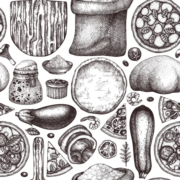 Schema Degli Ingredienti Della Pizza Stile Retrò Disegno Grafico Illustrazione — Vettoriale Stock