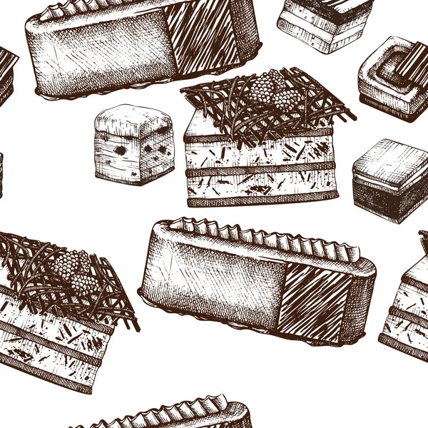 Бесшовный Векторный Рисунок Различными Тортами — стоковый вектор