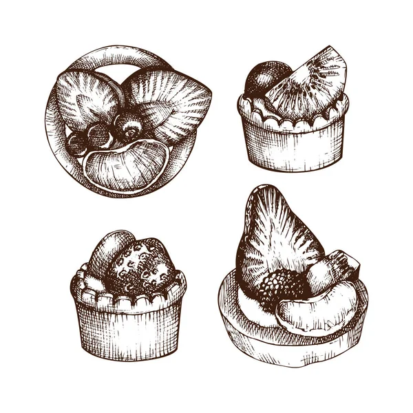 Vektor Grafisk Illustration Frugt Tartellettes Sæt – Stock-vektor