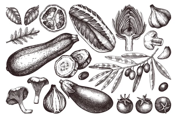 Conjunto Vegetais Desenhados Mão Ícones Ilustração Vetorial —  Vetores de Stock